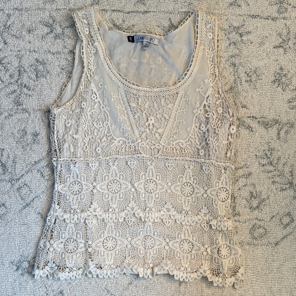 Jennifer Lopez Cream Crochet Lace Sleeveless Camisole
